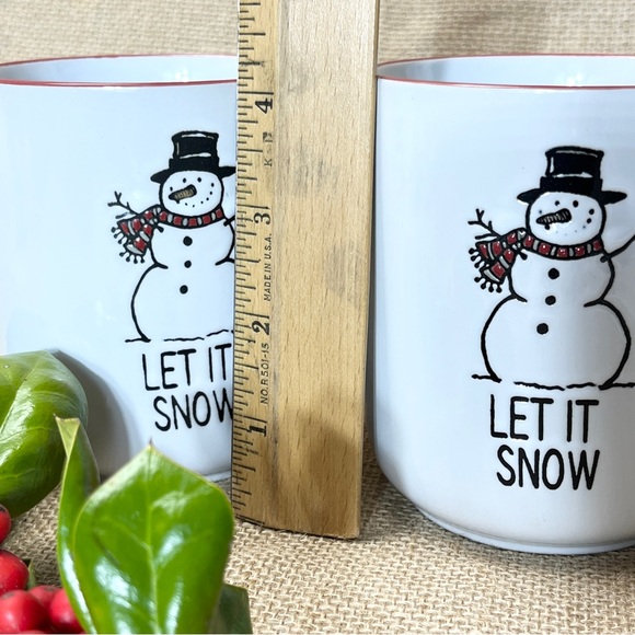 2017 Spectrum Mugs "Let It Snow" Snowman Mugs - Red and White Set of 2 - Picture 7 of 8